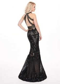 Rachel Allan - 6462 Crystal Embroidered Halter Mermaid Dress Formal Gowns