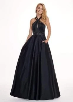 Rachel Allan - 6464 Double Strap Halter Satin A-Line Prom Dress