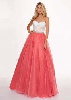 Rachel Allan - 6471 Two Tone Lace Sweetheart Swiss Dot Crepe Ballgown
