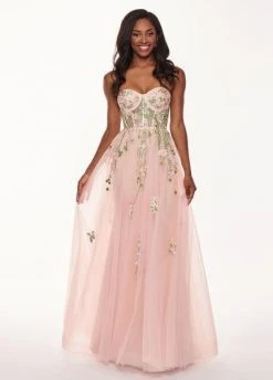 Rachel Allan - 6474 Embroidered Floral Illusion Corset Gown Formal Gowns