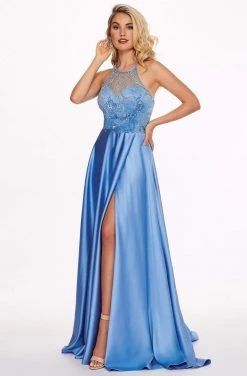 Formal Gowns Rachel Allan - 6487 Beaded Halter Satin A-line Dress