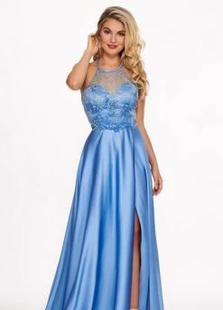 Formal Gowns Rachel Allan - 6487 Beaded Halter Satin A-line Dress