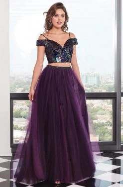Rachel Allan - 6488 Two Piece Sequin Embellished Top Tulle Prom Gown Formal Gowns