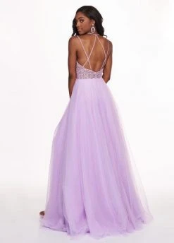 Rachel Allan - 6493 Embroidered V-neck Swiss Dot Crepe A-Line Gown Formal Gowns