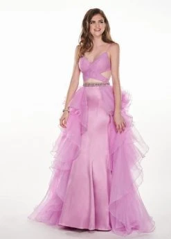 Rachel Allan - 6498 Shirred Midriff Cutout Overskirt Gown Formal Gowns