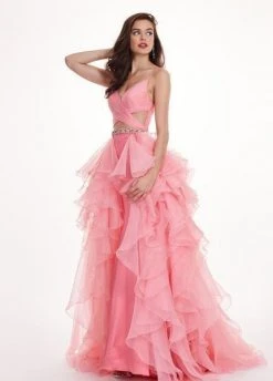 Rachel Allan - 6498 Shirred Midriff Cutout Overskirt Gown Formal Gowns