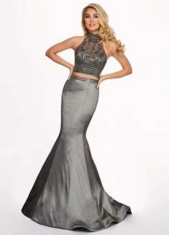 Rachel Allan - 6511 Beaded Halter Taffeta Two-Piece Mermaid Gown Formal Gowns