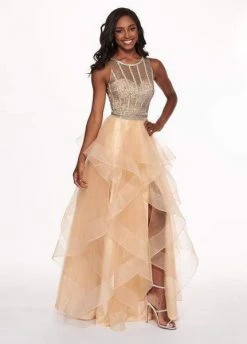 Formal Gowns Rachel Allan - 6512 Beaded Ruffle Tulle Ruffle High-Low Prom Dress
