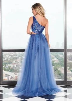 Plus Size Dresses Rachel Allan - 6527 Asymmetrical Jumpsuit With Overlay