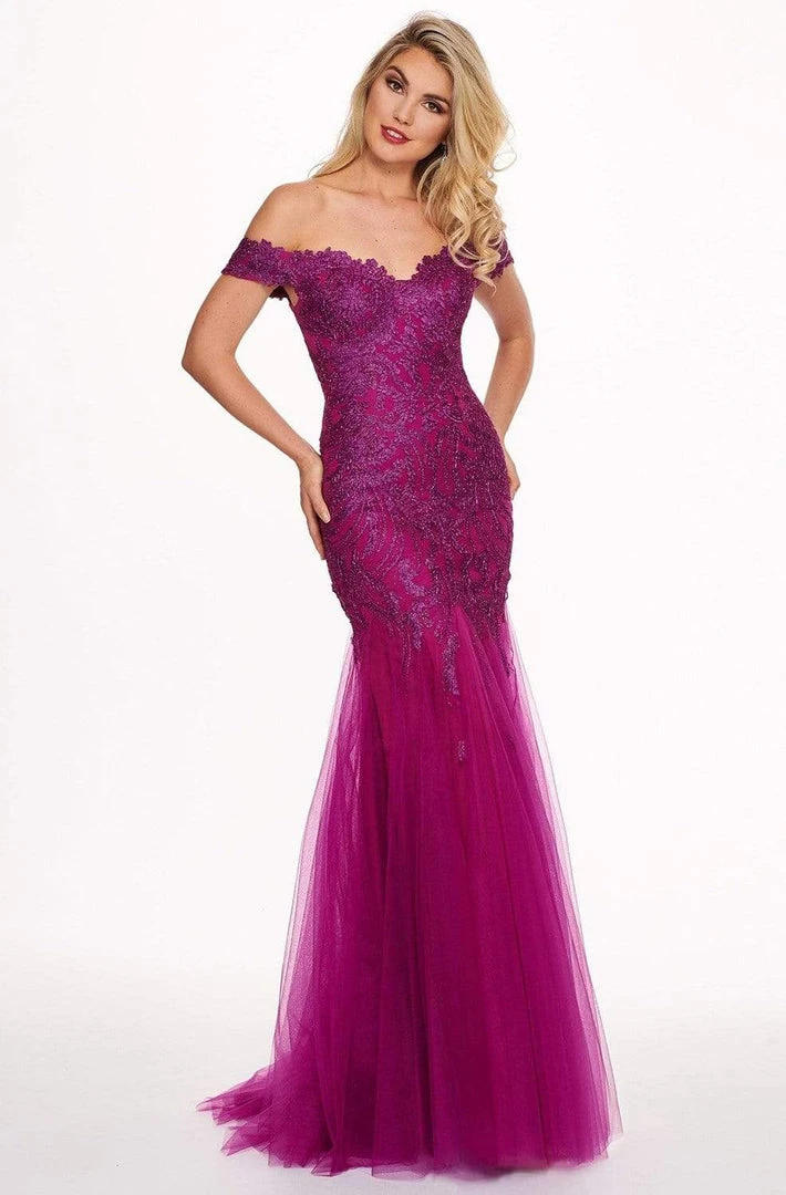 Formal Gowns Rachel Allan - 6545 Lace Appliqued Off Shoulder Tulle Mermaid Gown 3 Formal Gowns Rachel Allan - 6545 Lace Appliqued Off Shoulder Tulle Mermaid Gown