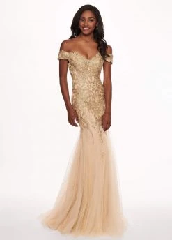 Formal Gowns Rachel Allan - 6545 Lace Appliqued Off Shoulder Tulle Mermaid Gown 14 Formal Gowns Rachel Allan - 6545 Lace Appliqued Off Shoulder Tulle Mermaid Gown