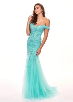 Formal Gowns Rachel Allan - 6545 Lace Appliqued Off Shoulder Tulle Mermaid Gown 16 Formal Gowns Rachel Allan - 6545 Lace Appliqued Off Shoulder Tulle Mermaid Gown