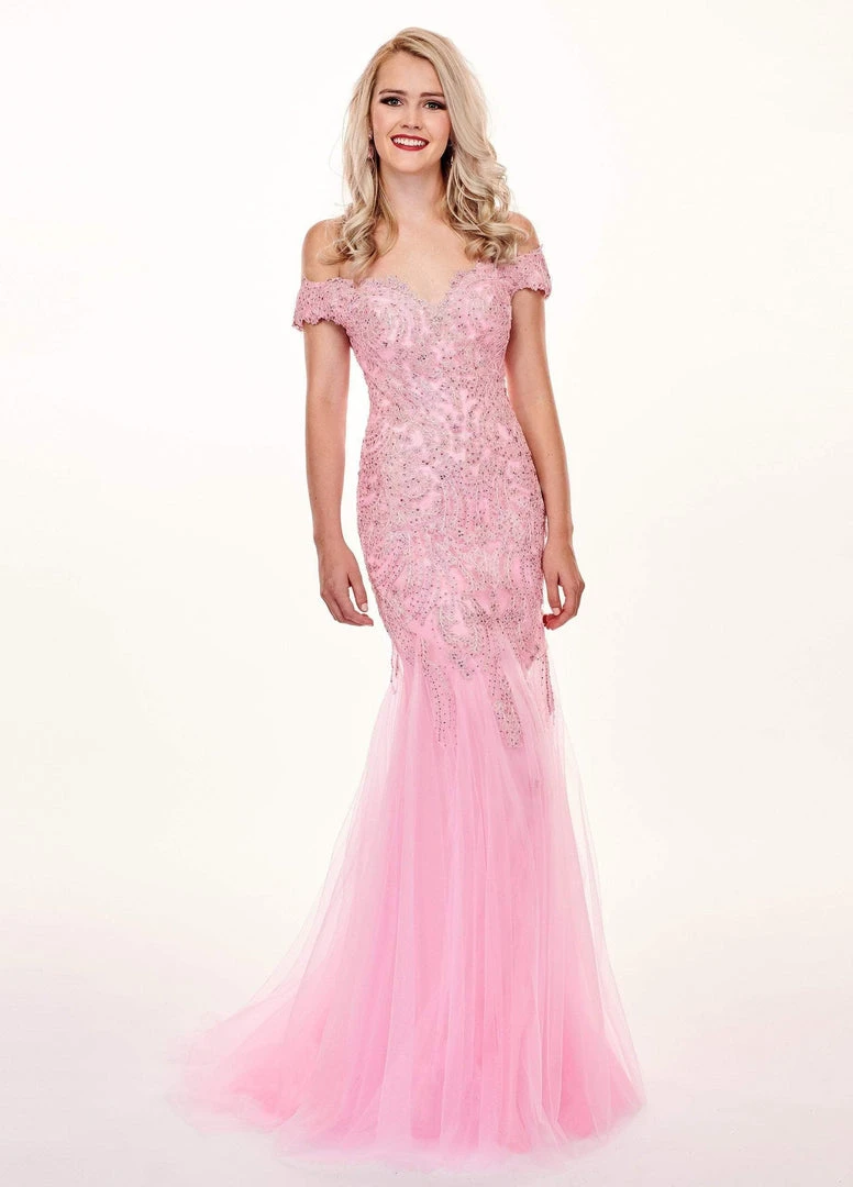 Formal Gowns Rachel Allan - 6545 Lace Appliqued Off Shoulder Tulle Mermaid Gown 10 Formal Gowns Rachel Allan - 6545 Lace Appliqued Off Shoulder Tulle Mermaid Gown
