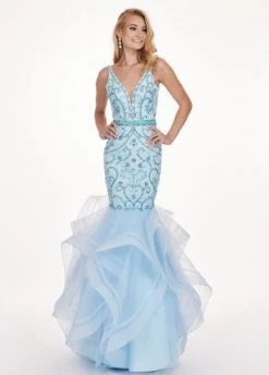 Rachel Allan - 6548 Plunging V-Neck Ruffled Mermaid Dress