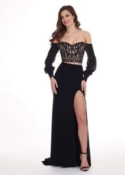 Rachel Allan - 6554 Bishop Sleeve Illusion Corset Bodice Gown Formal Gowns