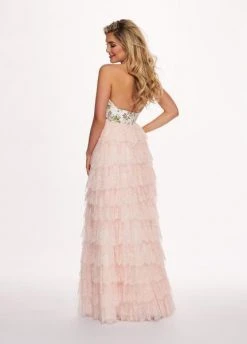 Rachel Allan - 6555 Beaded Floral Plunging Halter Dress Formal Gowns