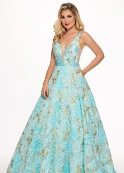 Formal Gowns Rachel Allan - 6564 Plunging V-Neck Printed Brocade Gown 12 Formal Gowns Rachel Allan - 6564 Plunging V-Neck Printed Brocade Gown