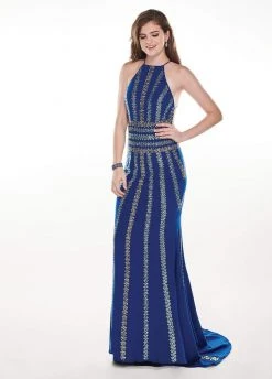 Rachel Allan - 6575 Beaded Halter Jersey Trumpet Dress