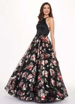 Rachel Allan - 6581 Floral Printed Halter Ballgown Formal Gowns