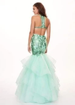 Rachel Allan - 6582 Sequined Halter Ruffled Mermaid Dress