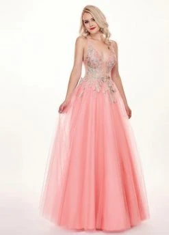 Rachel Allan - 6587 Plunging V-Neck Floral Embroidered Gown Formal Gowns