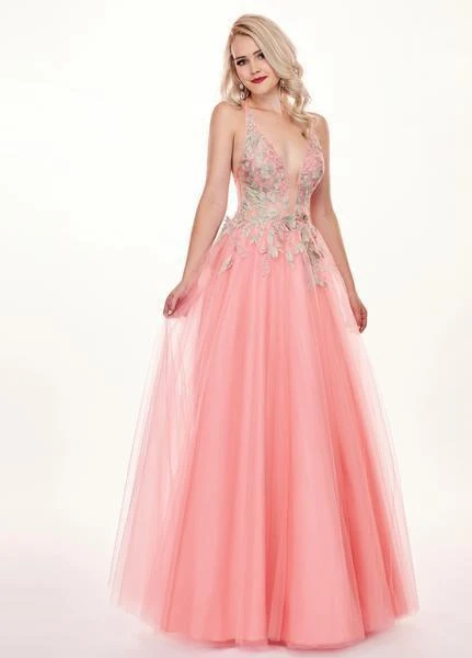 Rachel Allan - 6587 Plunging V-Neck Floral Embroidered Gown Formal Gowns 3 Rachel Allan - 6587 Plunging V-Neck Floral Embroidered Gown Formal Gowns