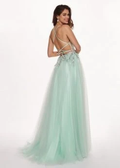 Rachel Allan - 6587 Plunging V-Neck Floral Embroidered Gown Formal Gowns 9 Rachel Allan - 6587 Plunging V-Neck Floral Embroidered Gown Formal Gowns