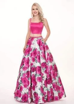 Rachel Allan - 6589 Two Piece Square Floral Ballgown Formal Gowns
