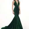 Rachel Allan - 6595 Metallic Jersey Deep V-neck Mermaid Dress Formal Gowns
