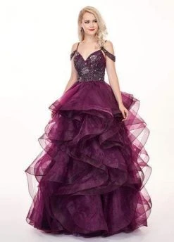Rachel Allan - 6605 Beaded Cold Shoulders Ruffles Organza Ballgown