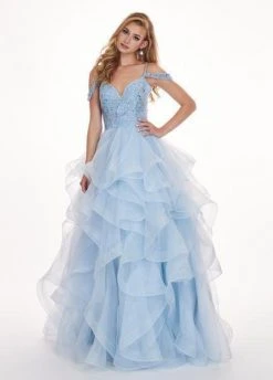 Rachel Allan - 6605 Beaded Cold Shoulders Ruffles Organza Ballgown