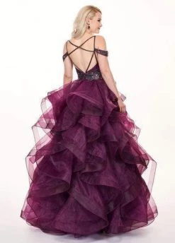 Rachel Allan - 6605 Beaded Cold Shoulders Ruffles Organza Ballgown