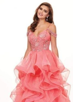 Rachel Allan - 6605 Beaded Cold Shoulders Ruffles Organza Ballgown