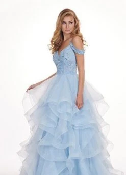 Rachel Allan - 6605 Beaded Cold Shoulders Ruffles Organza Ballgown
