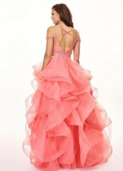 Rachel Allan - 6605 Beaded Cold Shoulders Ruffles Organza Ballgown