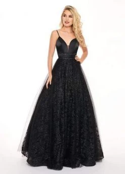 Rachel Allan - 6636 Plunging Sweetheart Glitter Floral Tulle Gown Formal Gowns
