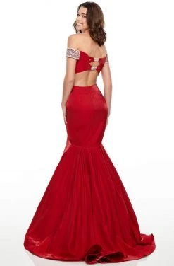 Rachel Allan - 7016 Illusion Deep Off-Shoulder Prom Dress - 1 Pc Deep Red In Size 6 Available