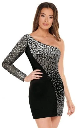 Rachel Allan - Beaded Asymmetric Fitted Short Dress 40037 - 1 Pc Blsi In Size 8 Available
