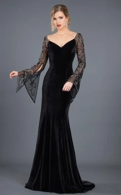 Rachel Allan Couture - 8282 Beaded V-neck Velvet Trumpet Dress Formal Gowns