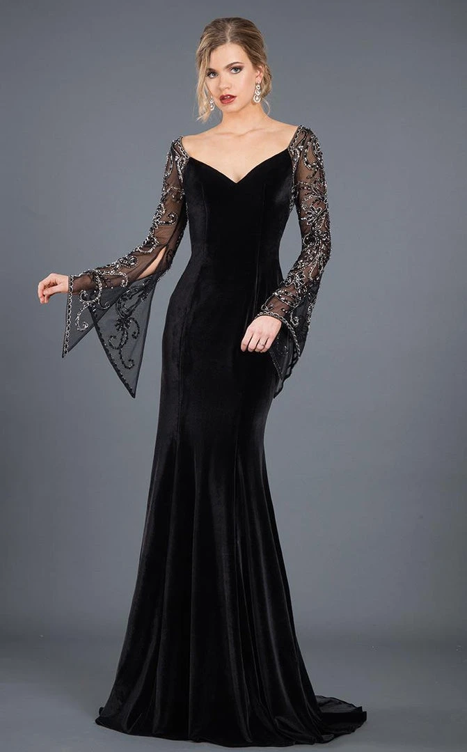 Rachel Allan Couture - 8282 Beaded V-neck Velvet Trumpet Dress Formal Gowns 3 Rachel Allan Couture - 8282 Beaded V-neck Velvet Trumpet Dress Formal Gowns