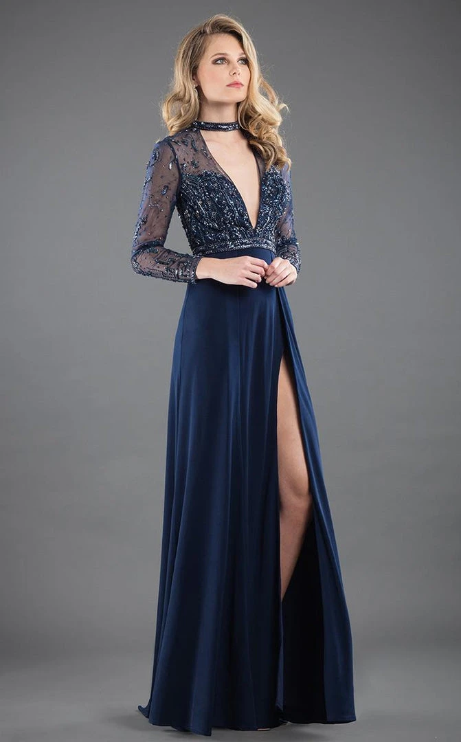 Rachel Allan Couture - 8285 Beaded Plunging Long Sleeve Gown 3 Rachel Allan Couture - 8285 Beaded Plunging Long Sleeve Gown