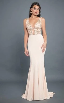 Rachel Allan Couture - 8304 Sequined Plunging V Neck Jersey Gown Formal Gowns