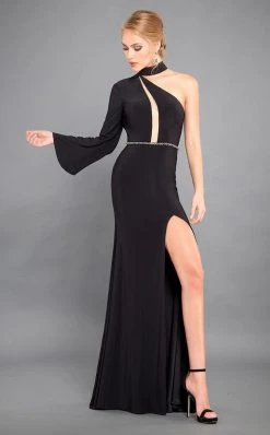 Rachel Allan Couture - 8313 Fitted High Neck One Shoulder Strap Dress