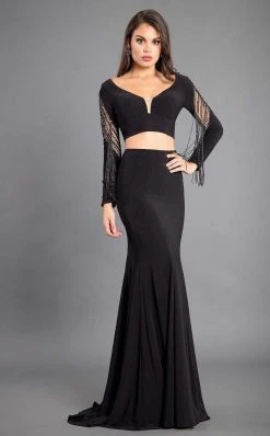 Rachel Allan Couture - 8326 Two Piece Plunging Fitted Tassel Gown Formal Gowns
