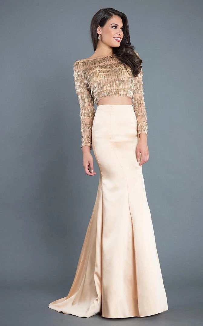 Rachel Allan Couture - 8332 Two Piece Fringe Trumpet Dress Formal Gowns 3 Rachel Allan Couture - 8332 Two Piece Fringe Trumpet Dress Formal Gowns