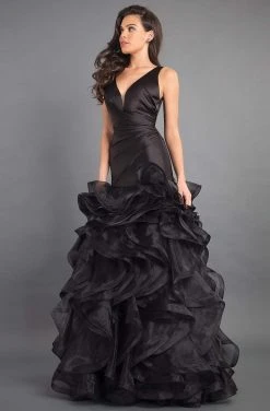 Formal Gowns Rachel Allan Couture - 8341 Deep V-neck Ruffled Organza Mermaid Gown