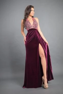 Formal Gowns Rachel Allan Couture - 8345 Beaded Halter Velvet A-line Dress 8 Formal Gowns Rachel Allan Couture - 8345 Beaded Halter Velvet A-line Dress