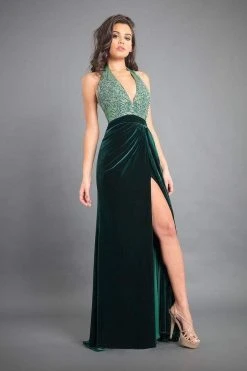 Formal Gowns Rachel Allan Couture - 8345 Beaded Halter Velvet A-line Dress