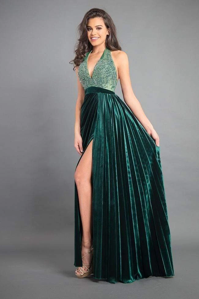 Formal Gowns Rachel Allan Couture - 8345 Beaded Halter Velvet A-line Dress 4 Formal Gowns Rachel Allan Couture - 8345 Beaded Halter Velvet A-line Dress