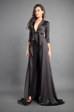 Rachel Allan Couture - 8349 Plunging V-neck Satin Jumpsuit